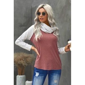 Burgundy stripe sleeve long sleeve top